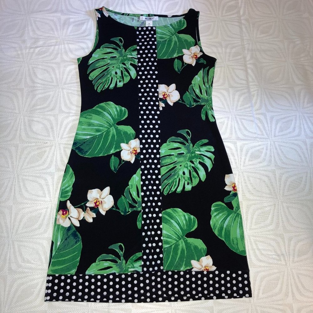 NWT WHBM Orchid Palms XS Shift Dress with Polka Dot Border